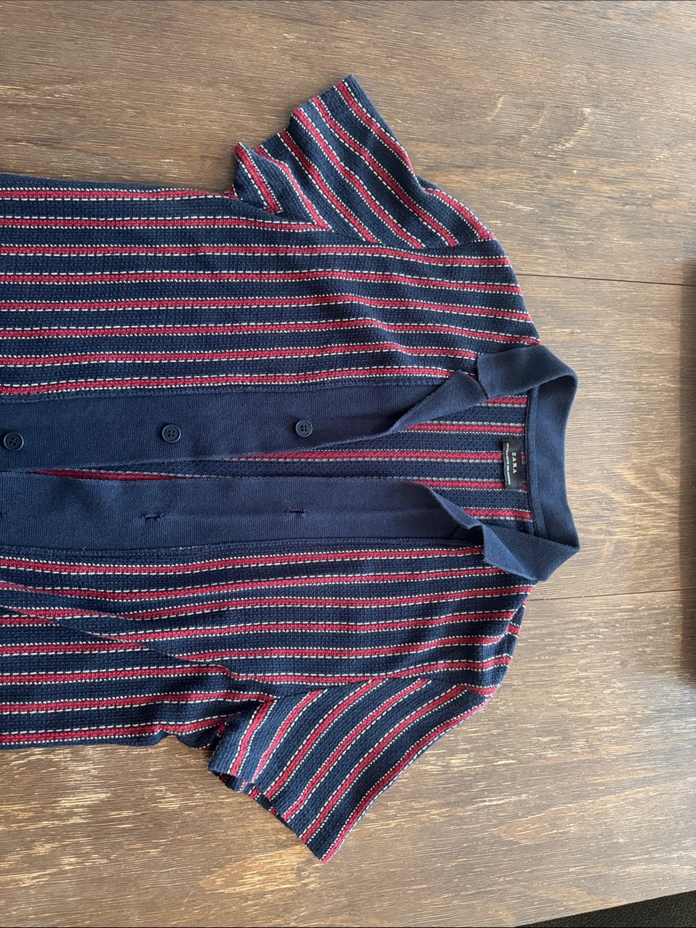 Zara Navy and Red Striped Button-Down Casual Shirt
